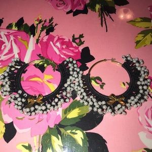 Betsey Johnson Crochet And Pearl Hoop Earrings